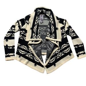 Moon Collection Tribal Geometric Open Front Draped Cardigan Black EJ12309BE S